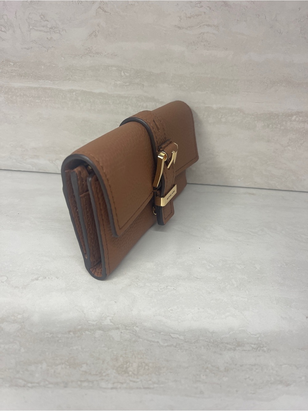 Michael Kors Nolita Brown Pebble Leather Buckle Wallet Luggage - Picture 3 of 5